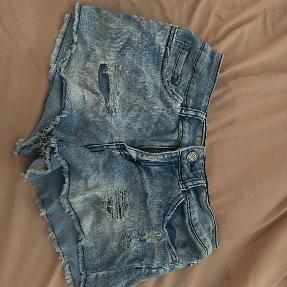 Distressed Light Blue Denim Shorts